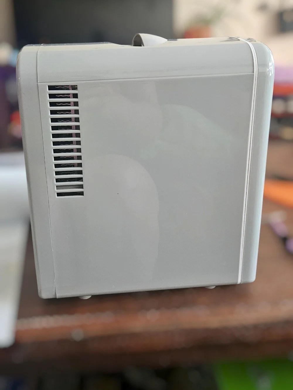 Coca-Cola Mini Fridge — Light Gray with White and Black Label With Cord.